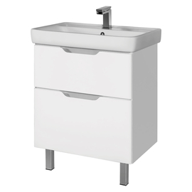 Тумба Dreja Q PLUS, 60 см, 2 ящика, с опорами, белый глянец и раковина Q 60 см, 99.0004 + 191638 - фото, отзывы, цена